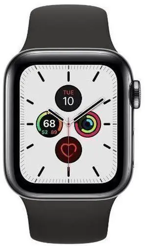 Apple  Watch Series 5 - 32GB - Space Black-Stainless Steel-Sport Band-Black - Cellular + GPS - 44mm - Space Black - Stainless Steel - Black - Sport Band - Rubber - Good (Grade B)