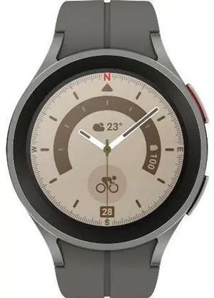 Samsung  Galaxy Watch5 - 16GB - Gray-Pro (Titanium)-D-Buckle Band-Gray - Bluetooth + LTE - 45mm - Gray - Pro (Titanium) - Gray - D-Buckle Band - Fluoroelastomer - Premium