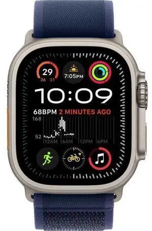 Apple  Watch Ultra 2 - 64GB - Cellular + GPS - 49mm - Titanium - Titanium - Blue - Trail Loop Band - One Size - Textile - Premium