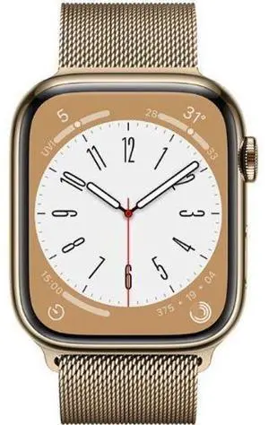 Apple  Watch Series 8 - 32GB - Gold-Stainless Steel-Milanese Loop Band-Gold - Cellular + GPS - 41mm - Gold - Stainless Steel - Gold - Milanese Loop Band - Stainless Steel - Good (Grade B)