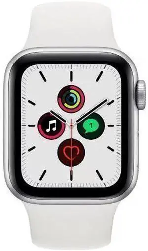 Apple  Watch SE 1st Gen (2020) - 32GB - Cellular + GPS - 40mm - Silver - Aluminum - White - Sport Band - Rubber - Acceptable (Grade C)