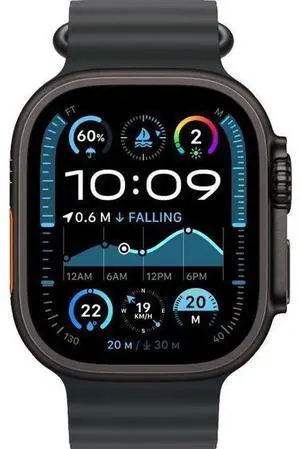 Apple  Watch Ultra 2 - 64GB - Cellular + GPS - 49mm - Black - Titanium - Black - Ocean Band - Large Size - Textile - Premium (Refreshed)