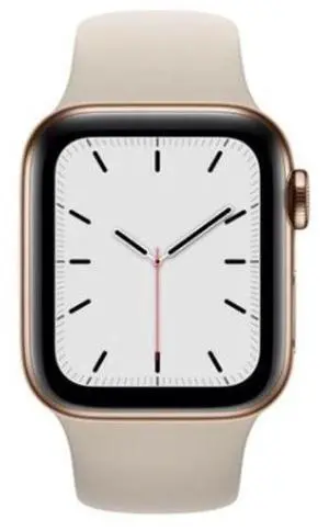 Apple  Watch Series 5 - 32GB - Gold-Stainless Steel-Sport Band-Stone - Cellular + GPS - 44mm - Gold - Stainless Steel - Stone - Sport Band - Rubber - Excellent (Grade A)