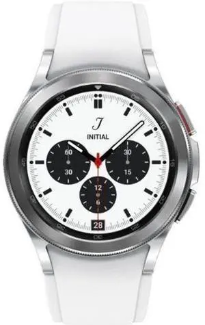 Samsung  Galaxy Watch4 - 16GB - Bluetooth - 42mm - Silver - Classic (Stainless Steel) - White - Ridge Sports Band - Fluoroelastomer - Good (Grade B)