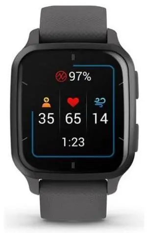 Garmin  Venu Sq 2 Smartwatch - Slate-Fiber-reinforced polymer-Silicone Band-Shadow Gray - Metallic Mint - Fiber-reinforced polymer - Shadow Gray - Silicone Band - Silicone - Excellent (Grade A)