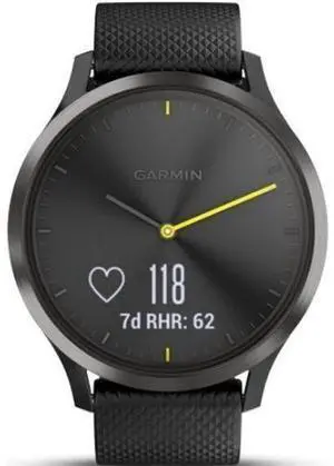 Garmin  Vivomove HR Smartwatch - 43mm - Slate/Black - Sport Edition (Fiber-reinforced Polymer) - Black - Silicone Band - One-Size - Silicone - Premium (Refreshed)