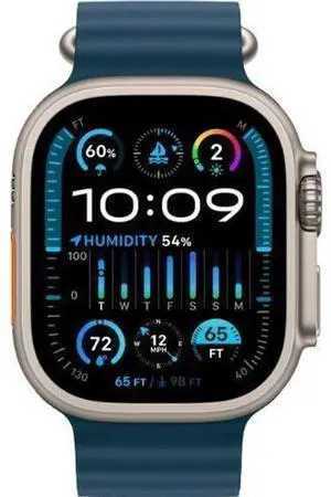 Apple  Watch Ultra 2 - 64GB - Titanium-Titanium-Ocean Band-Blue - 49mm - Titanium - Titanium - Blue - Ocean Band - One Size - Textile - Good (Grade B)
