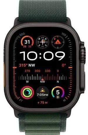 Apple  Watch Ultra 2 - 64GB - Cellular + GPS - 49mm - Black - Titanium - Dark Green - Alpine Loop Band - One Size - Textile - Premium
