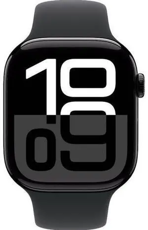 Apple  Watch Series 10 - 64GB - Jet Black-Aluminum-Sport Band-Black - Cellular + GPS - 46mm - Jet Black - Aluminum - Black - Sport Band - One Size - Rubber - Good (Grade B)
