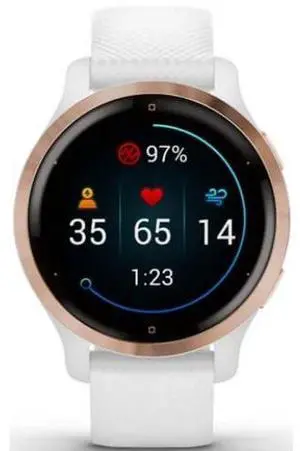 Garmin  Venu 2S Smartwatch - Rose Gold-Fiber-reinforced Polymer-Silicone Strap-White - 27.9mm - Rose Gold - Fiber-reinforced Polymer - White - Silicone Strap - Acceptable (Grade C)