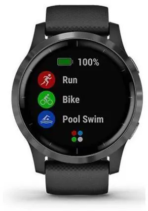 Garmin  Vivoactive 4 Smartwatch - Slate-Fiber-reinforced Polymer-Silicone Strap-Black - 45mm - Slate - Fiber-reinforced Polymer - Black - Silicone Strap - Silicone - Acceptable (Grade C)