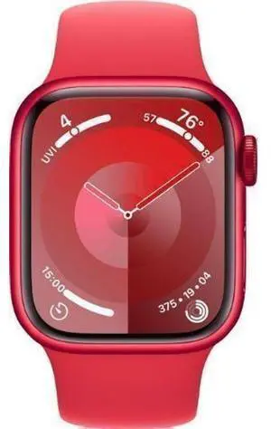 Apple  Watch Series 9 - 64GB - Red-Aluminum-Sport Band-Red - Cellular + GPS - 41mm - Red - Aluminum - Red - Sport Band - Small/Medium Size - Rubber - Premium