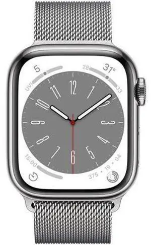 Apple  Watch Series 8 - 32GB - Cellular + GPS - 45mm - Silver - Stainless Steel - Silver - Milanese Loop Band - Stainless Steel - Good (Grade B)