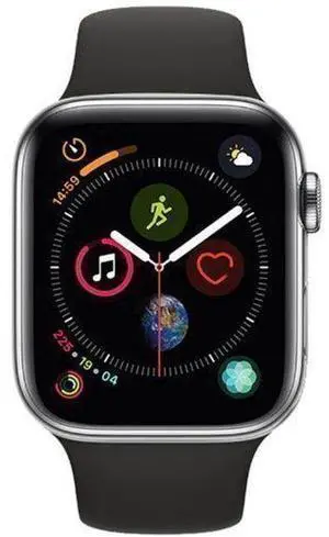 Apple  Watch Series 4 - 16GB - GPS - 44mm - Silver - Aluminum - Black - Sport Band - Rubber - Excellent (Grade A)