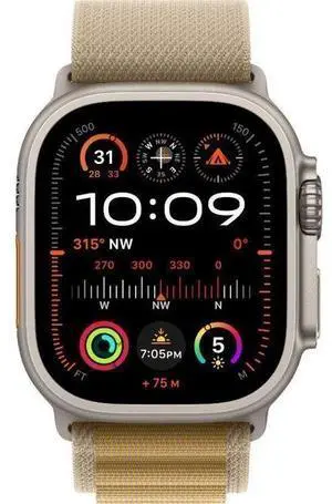 Apple  Watch Ultra 2 - 64GB - 49mm - Titanium - Titanium - Tan - Alpine Loop Band - Large Size - Textile - Premium