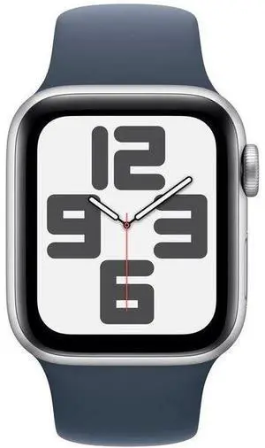 Apple  Watch SE (2022) - 32GB - Silver-Aluminum-Sport Band-Storm Blue - GPS - 44mm - Silver - Aluminum - Storm Blue - Sport Band - Medium/Large Size - Rubber - Good (Grade B)