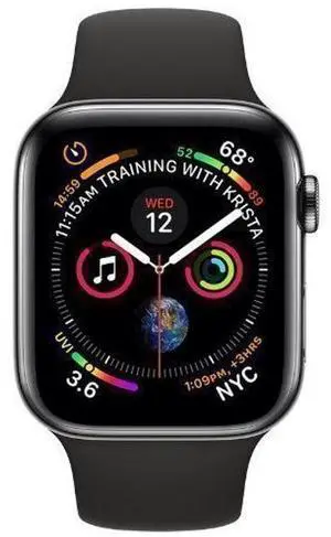 Apple  Watch Series 4 - 16GB - Space Black-Stainless Steel-Sport Band-Black - Cellular + GPS - 44mm - Space Black - Stainless Steel - Black - Sport Band - Rubber - Good (Grade B)