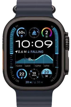 Apple  Watch Ultra 2 - 64GB - Cellular + GPS - 49mm - Black - Titanium - Navy - Ocean Band - One Size - Rubber - Excellent (Grade A)