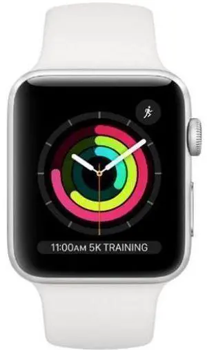 Apple  Watch Series 3 - 16GB - Cellular + GPS - 42mm - Silver - Aluminum - White - Sport Band - Rubber - Acceptable (Grade C)