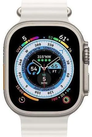 Apple  Watch Ultra - 32GB - Titanium-Titanium-Ocean Band-White - Cellular + GPS - 49mm - Titanium - Titanium - White - Ocean Band - One Size - Rubber - Excellent (Grade A)