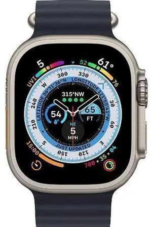 Apple  Watch Ultra - 32GB - Titanium-Titanium-Ocean Band-Midnight - Cellular + GPS - 49mm - Titanium - Titanium - Midnight - Ocean Band - One Size - Rubber - Excellent (Grade A)