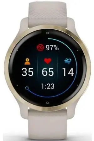Garmin  Venu 2S Smartwatch - Light Gold-Fiber-reinforced Polymer-Silicone Strap-Light Sand - 27.9mm - Light Gold - Fiber-reinforced Polymer - Light Sand - Silicone Strap - Excellent (Grade A)
