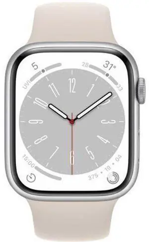 Apple  Watch Series 8 - 32GB - Cellular + GPS - 41mm - Silver - Aluminum - Starlight - Sport Band - Rubber - Excellent (Grade A)