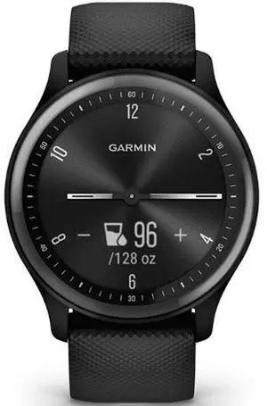 Garmin  Vivomove Sport Smartwatch - Black - Fiber-reinforced Polymer - Black - Silicone Strap - Silicone - Premium (Refreshed)
