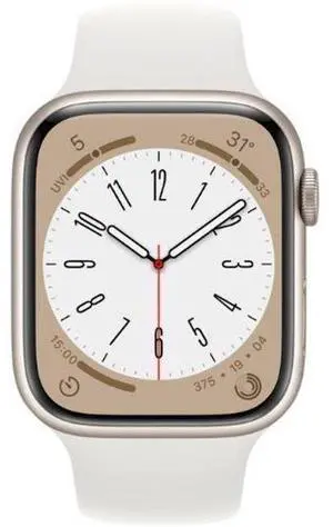 Apple Watch Series 8 - 32GB - Starlight-Aluminum-Sport Band-White - GPS - 45mm - Starlight - Aluminum - White - Sport Band - Rubber - Excellent (Grade A) Apple Watch Series 8 - 32GB - Starlight-Aluminum-Sport Band-White - GPS - 45mm - Starlight - Aluminum - White - Sport Band - Rubber - Excellent (Grade A)