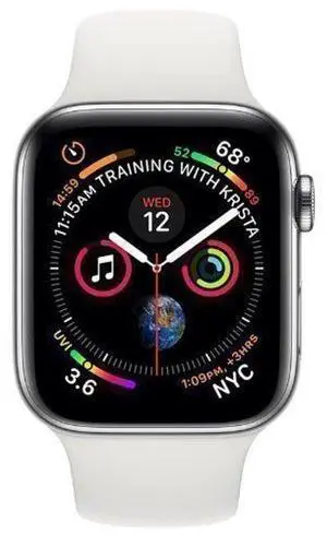 Apple  Watch Series 4 - 16GB - Silver-Stainless Steel-Sport Band-White - Cellular + GPS - 40mm - Silver - Stainless Steel - White - Sport Band - Rubber - Excellent (Grade A)