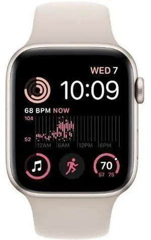 Apple  Watch SE 2nd Gen (2022) - 32GB - Cellular + GPS - 40mm - Starlight - Aluminum - Starlight - Sport Band - Medium/Large Size - Rubber - Excellent (Grade A)