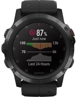 Garmin  Fenix 5X Plus GPS Smartwatch - 16GB - 51mm - Black - Fiber-reinforced Polymer - Black - Silicone Band - Silicone - Acceptable (Grade C)