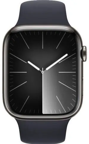 Apple  Watch Series 9 - 64GB - Cellular + GPS - 45mm - Graphite - Stainless Steel - Midnight - Sport Band - One Size - Rubber - Acceptable (Grade C)