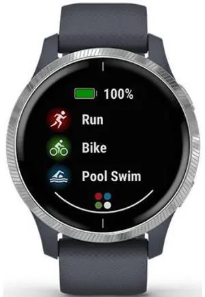 Garmin  Venu Smartwatch - 30.4mm - Silver - Fiber-reinforce Polymer - Blue Granite - Silicone Strap - Silicone - Acceptable (Grade C)