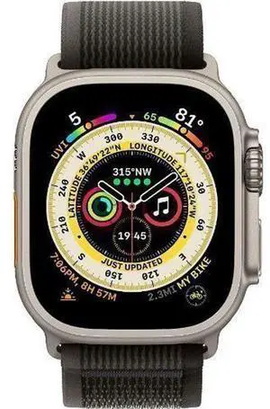 Apple  Watch Ultra - 32GB - Cellular + GPS - 49mm - Titanium - Titanium - Black/Gray - Trail Loop Band - M/L Size - Textile - Good (Grade B)