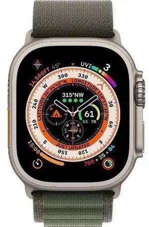 Apple  Watch Ultra - 32GB - Titanium-Titanium-Alpine Loop Band-Green - Cellular + GPS - 49mm - Titanium - Titanium - Green - Alpine Loop Band - Medium Size - Textile - Excellent (Grade A)