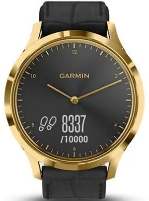 Garmin  Vivomove HR Smartwatch - 43mm - 24K Gold PVD - Premium Edition (Stainless Steel) - Black Embossed - Italian Leather Band - One-Size - Silicone - Premium (Refreshed)