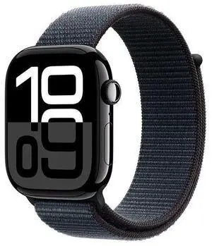 Apple  Watch Series 10 - 64GB - Cellular + GPS - 46mm - Jet Black - Aluminum - Ink - Sport Loop Band - One Size - Rubber - Good (Grade B)