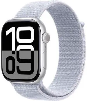 Apple  Watch Series 10 - 64GB - Cellular + GPS - 46mm - Silver - Aluminum - Blue Cloud - Sport Loop Band - One Size - Rubber - Premium