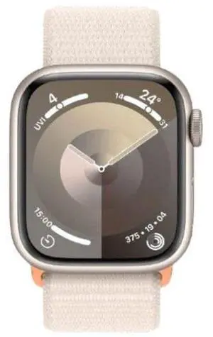 Apple  Watch Series 9 - 64GB - Cellular + GPS - 45mm - Starlight - Aluminum - Starlight - Sport Loop - Small/Medium Size - Rubber - Excellent (Grade A)