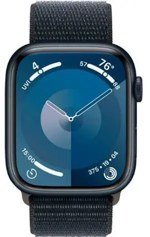 Apple  Watch Series 9 - 64GB - GPS - 45mm - Midnight - Aluminum - Midnight - Sport Loop - One Size - Rubber - Good (Grade B)