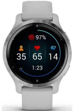 Garmin  Venu 2S Smartwatch - Silver-Fiber-reinforced Polymer-Silicone Strap-Mist Gray - 27.9mm - Silver - Fiber-reinforced Polymer - Mist Gray - Silicone Strap - Acceptable (Grade C)
