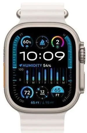 Apple  Watch Ultra 2 - 64GB - Cellular + GPS - 49mm - Titanium - Titanium - White - Ocean Band - One Size - Rubber - Premium