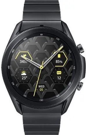 Samsung  Galaxy Watch3 - 4GB - Bluetooth + LTE - 45mm - Mystic Black - Titanium - Black - Titanium Strap - Leather - Acceptable (Grade C)