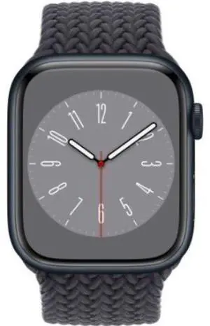 Apple  Watch Series 8 - 32GB - Cellular + GPS - 45mm - Midnight - Aluminum - Midnight - Braided Solo Loop Band - Rubber - Good (Grade B)