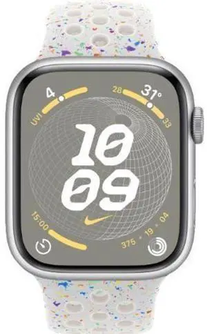 Apple  Watch Series 9 - 64GB - Cellular + GPS - 45mm - Silver - Nike (Aluminum) - Pure Platinum - Nike Sport Band - Medium/Large Size - Rubber - Excellent (Grade A)