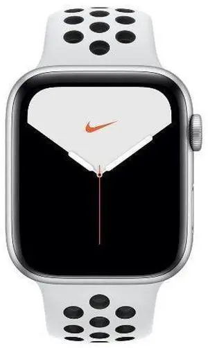 Apple  Watch Series 5 - 32GB - GPS - 44mm - Silver - Nike (Aluminum) - Pure Platinum/Black - Nike Sport Band - Rubber - Good (Grade B)