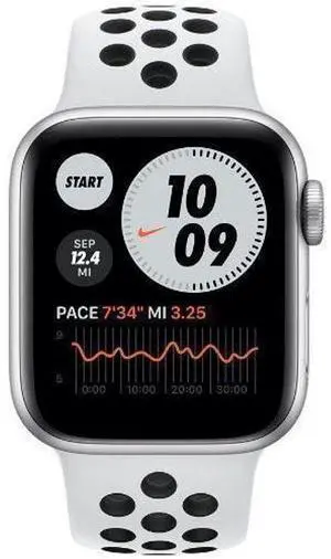 Apple  Watch Series 6 - 32GB - Cellular + GPS - 44mm - Silver - Nike (Aluminum) - Pure Platinum/Black - Nike Sport Band - Rubber - Premium