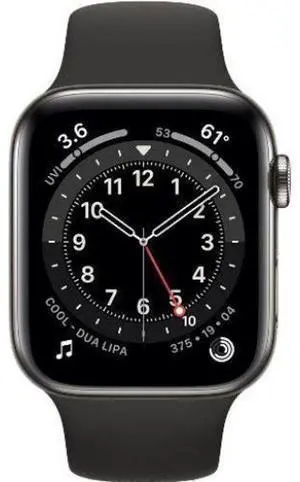 Apple  Watch Series 6 - 32GB - Graphite-Stainless Steel-Sport Band-Black - Cellular + GPS - 44mm - Graphite - Stainless Steel - Black - Sport Band - Rubber - Premium