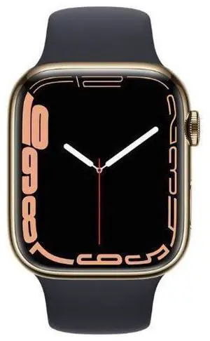Apple  Watch Series 7 - 32GB - Gold-Stainless Steel-Sport Band-Midnight - Cellular + GPS - 45mm - Gold - Stainless Steel - Midnight - Sport Band - Rubber - Good (Grade B)